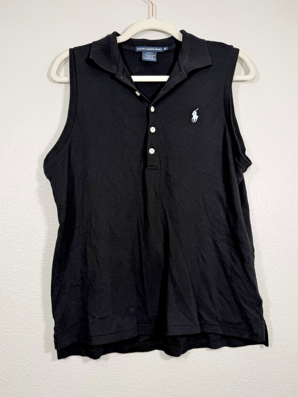 Ralph Lauren Sport Polo Shirt Sleeveless Tank Top Athletic Cotton Black Women XL